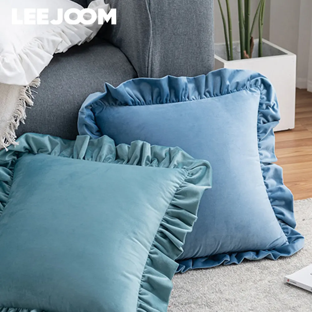 Leejoom Luxury Soft Pillowcase Sofa Cushion Pillow Cover Velvet Ruffle Cushion Cover Home Decor 30x50cm/45x45cm/50x50cm 1pc