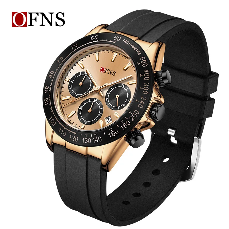 OFNS7103 Men's Quartz Watch with Three Eyes, Six Needles, Fluorescent Scale, Waterproof, Business and Leisure Watch Gift