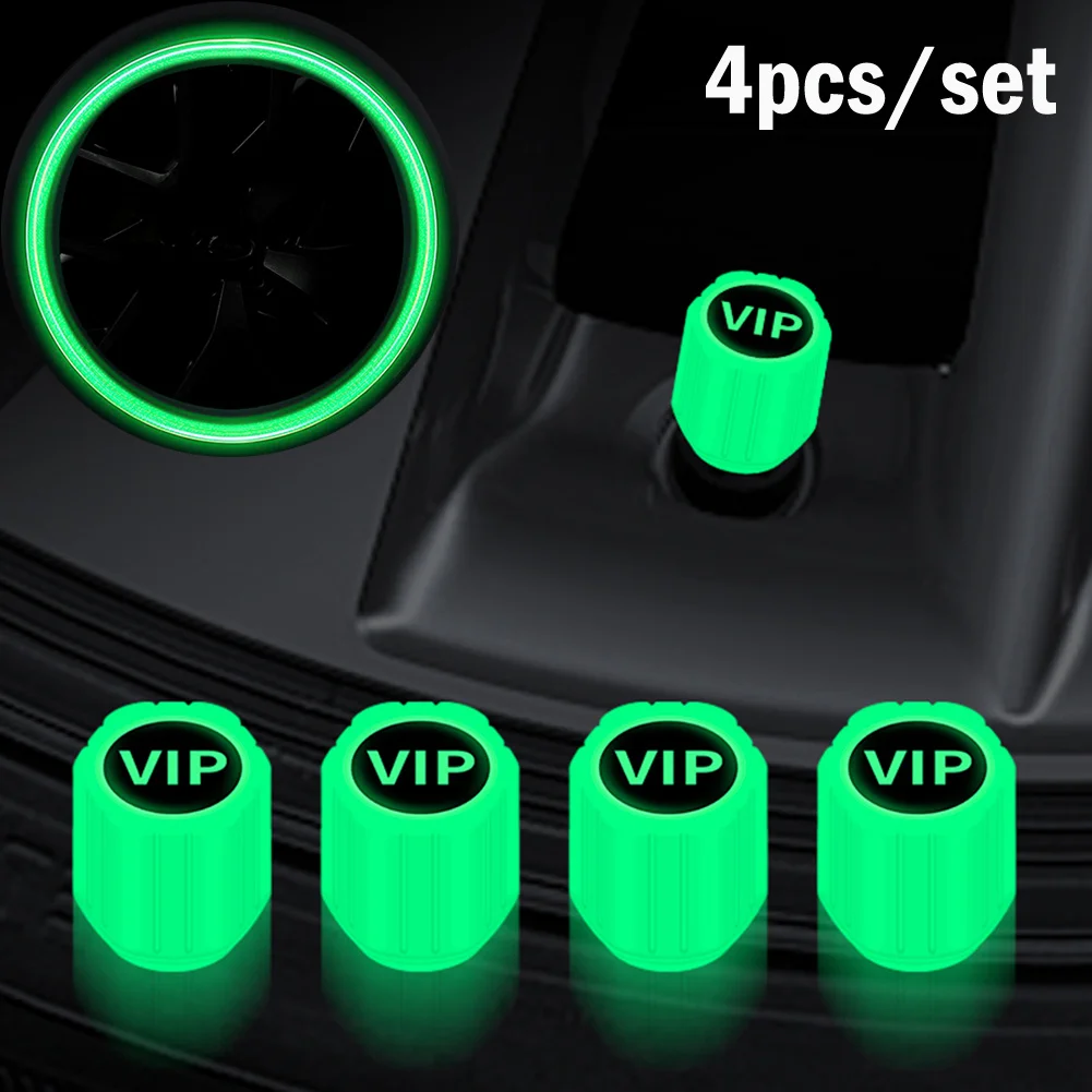 4PCS Luminous Car Tire Valve Cap Fluorescent Night Glowing Decor Motorcycle Bike Wheel Nozzle Dustproof Tyre Valve Stem Cap