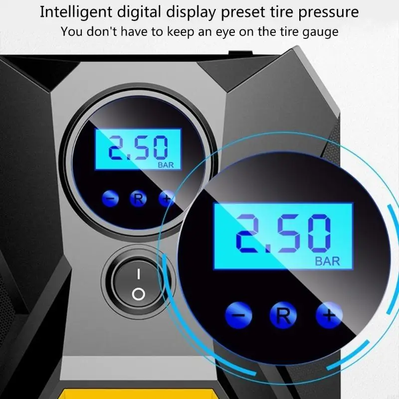 

D5be Tire Invator 12 В C CAR Air Compressor с экстренным светодиодным светом для мотоциклетных шариков цифровой электрический