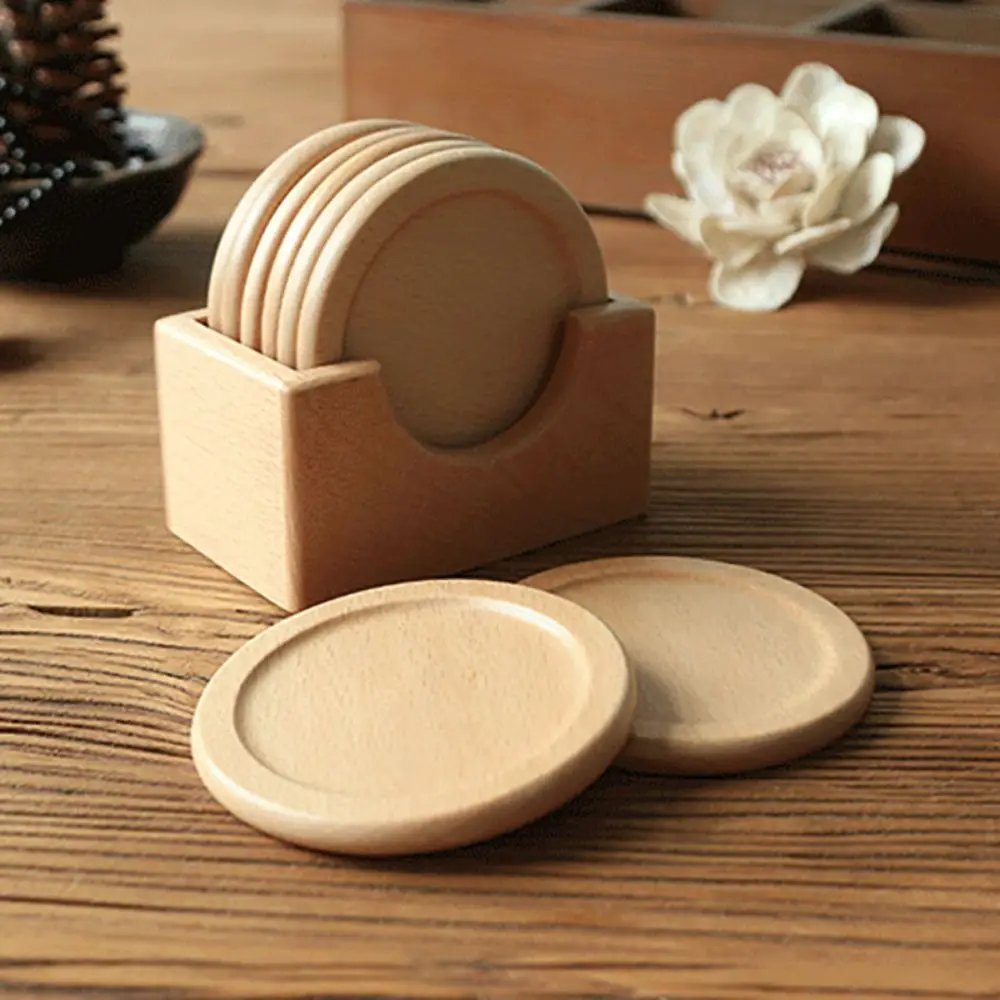 

6pcs/set Durable Japanese Style Wood Coaster Round Non-slip Teacup Mat Retro Anti-scalding Insulated Placemat Tearoom