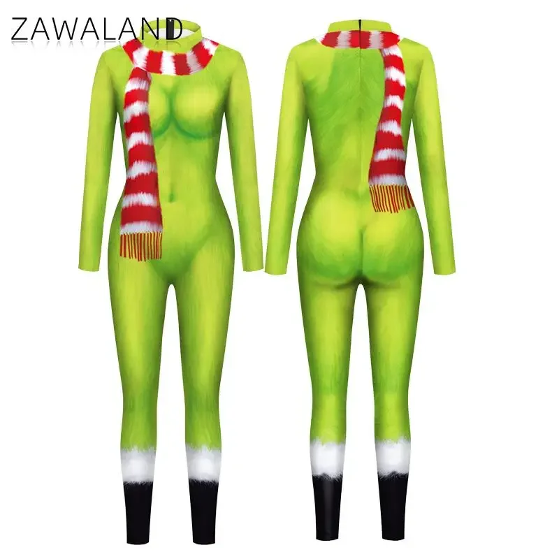 Zawaland-Green Guy Pattern Cosplay Costume para Mulheres, Macacão 3D Print, Xmas Party Clothes, Zentai Suit, Sexy Catsuit, Feriado, Natal