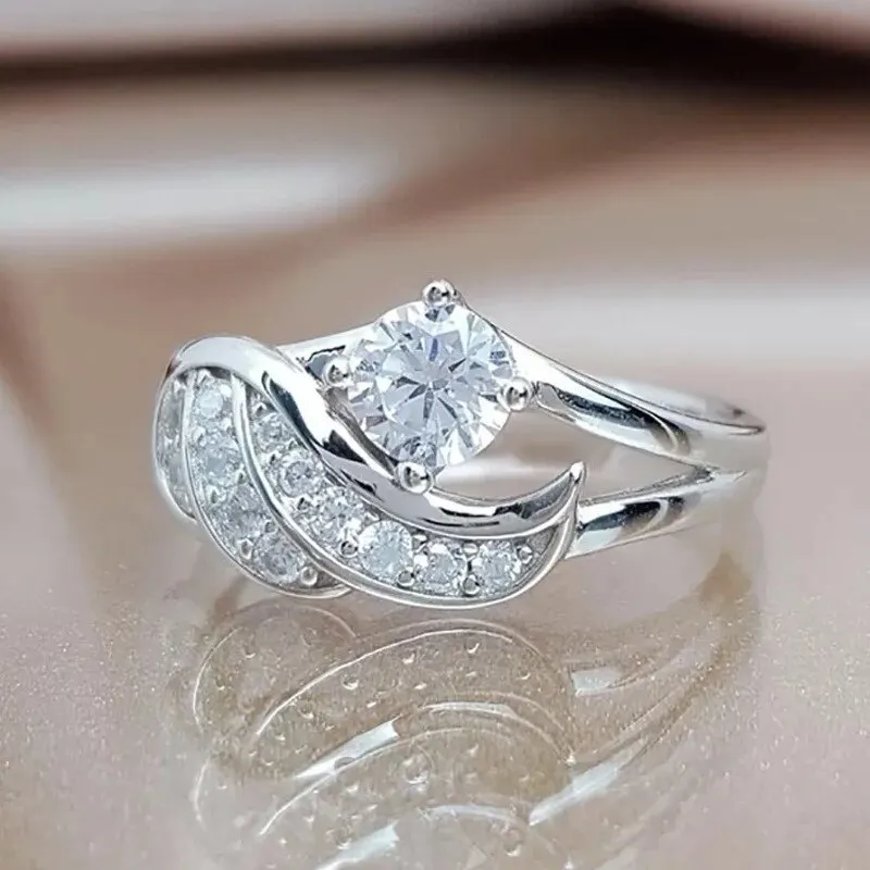 Classic Fashion Women Rings Metal Gold Color White Zircon Ring for Women Romantic Bride Girl Proposal Ring Wedding Jewelry Gift image 2