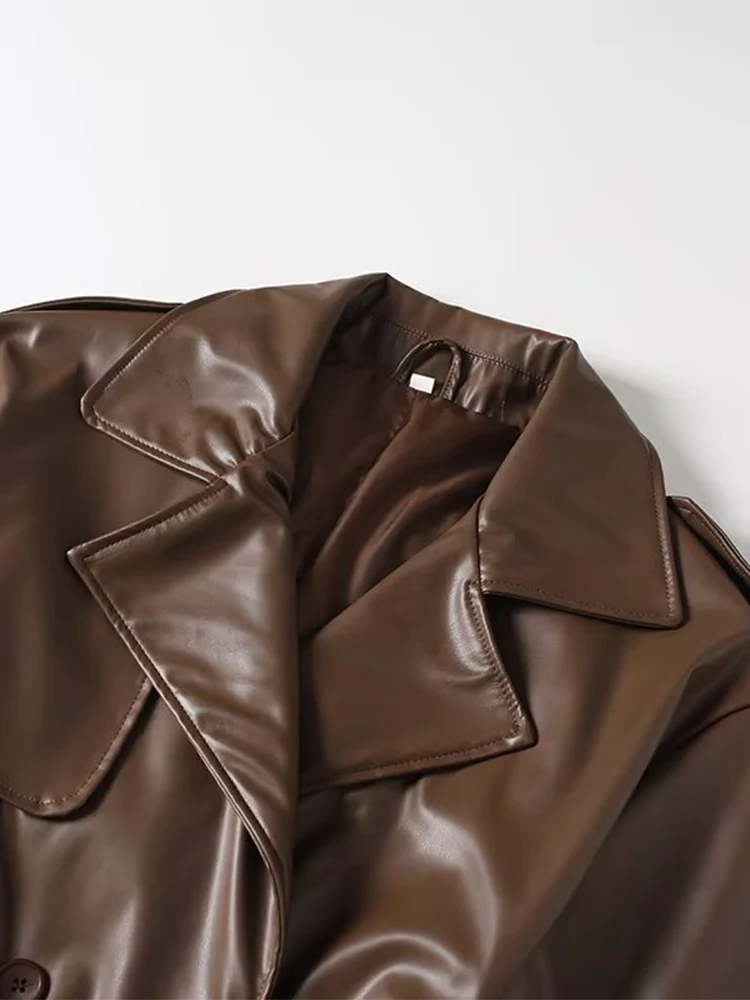 Veste en simili cuir avec ceinture pour femme, manteau long assorti avec tout, style européen, nouvelle mode