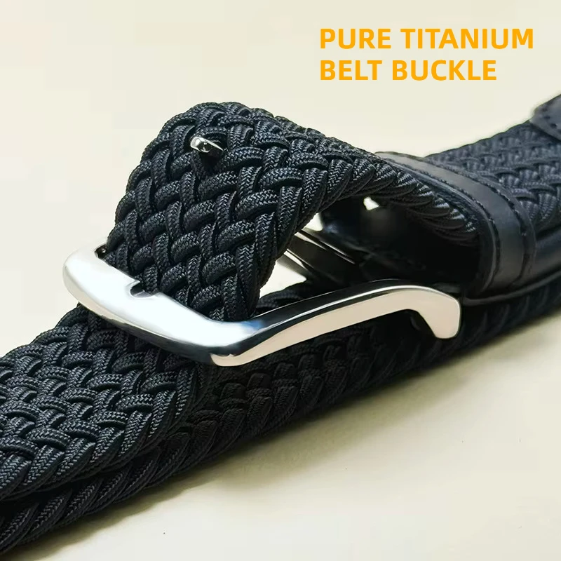 Fashion Pure Titanium Buckle Stretch Belt High-End Pin Buckle Men's Women Infinitely Adjustable Braided Elastic Golf Pants Belt