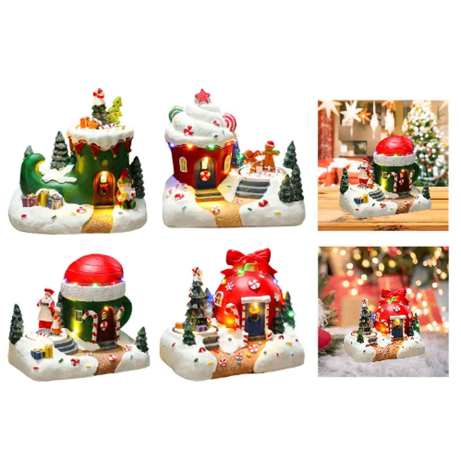 

Christmas Scene Illuminated Figurine Miniature Xmas Table Centerpieces with