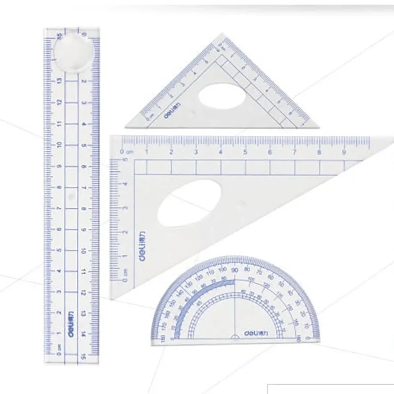 Juego de reglas para estudiantes, regla triangular, transportador, herramienta para suministros de oficina escolar, papelería para niños, matemáticas escolares, 4 piezas