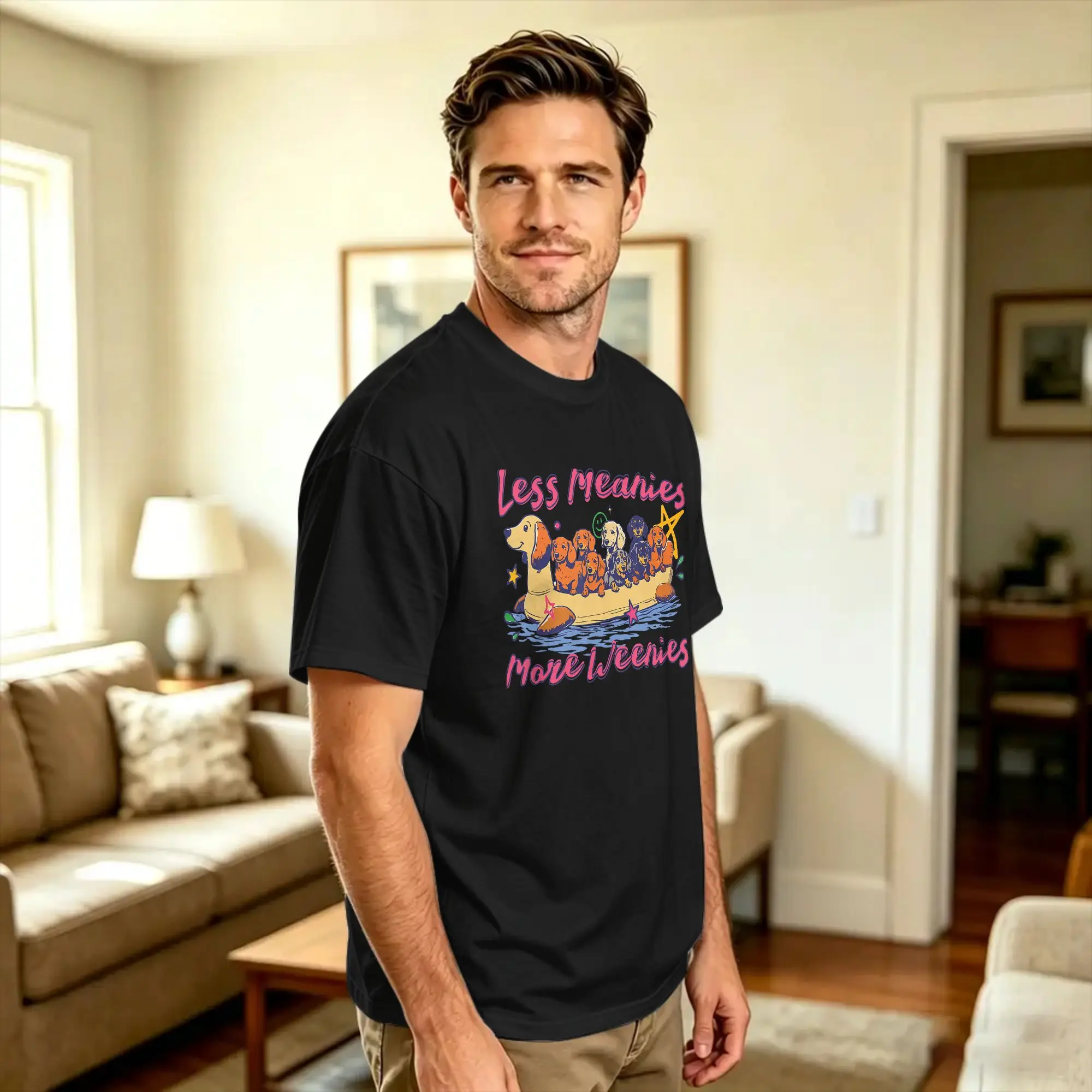Vintage T Shirt Less Meanies More Weenies Cute Dachshund Pool Float Dog 100 Cotton T Shirts  Hippie Tee Shirt for Men Summer