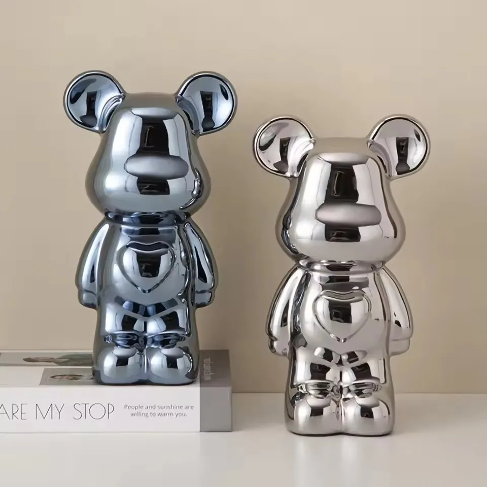 Ceramic Cartoon Teddy Bear Figurine Love Bear Ornament Living Room Small Piggy Bank Wine Cabinet Desktop Home Decoration