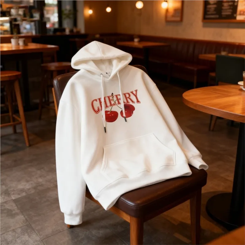 

Эстетика, верхняя толстовка с английским вишневым узором, женская толстовка с капюшоном на каждый день, повседневная уличная одежда Y2K, Harajuku, ретро, панк