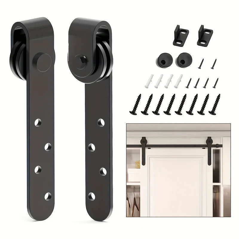 Sliding Barn Door Hardware Kit, Satin Metal Track System with Mounting Brackets and Rollers for Doors, No Long Track Included