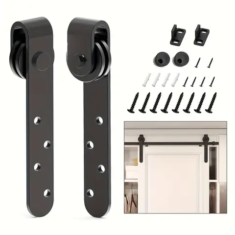 Sliding Barn Door Hardware Kit, Satin Metal Track System with Mounting Brackets and Rollers for Doors, No Long Track Included