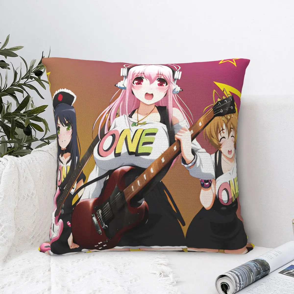 Funda de almohada de dibujos animados de Super Sonico de Anime japonés, funda de almohada de poliéster, fundas de almohada novedosas para sofá, dormitorio, decoración del hogar