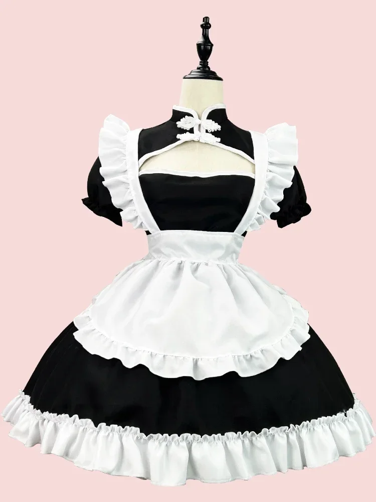 Plus Size Lolita chinesische Chongsam Anime Cosplay Dienst mädchen Kostüm Prinzessin Halloween schwarz weiß japanische Schulmädchen Kawaii Kleidung