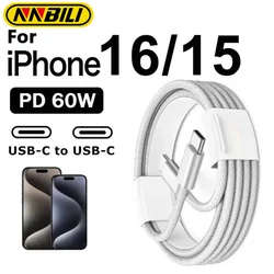 NNBILI 60W PD USB C to Type C Fast Charger Cable For iPhone 17 16 Pro Max 15 Plus Samsung Type C Quick Nylon Braided Cord 1m