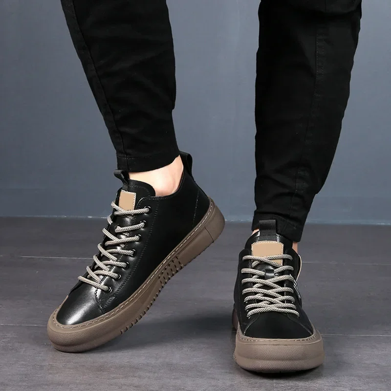 Sneakers Fashion Man Leather Men\'s  Flat Shoes Height Increasing Shoes Lace-Up High Quality Men Sneakers for Men Luxury 2023