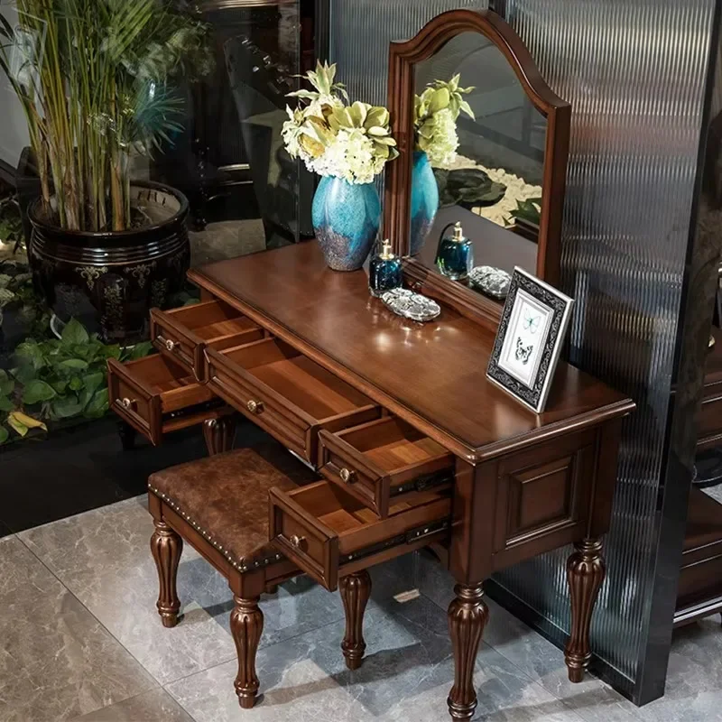 American solid wood dresser, simple design oak dressing table with mirror and drawers