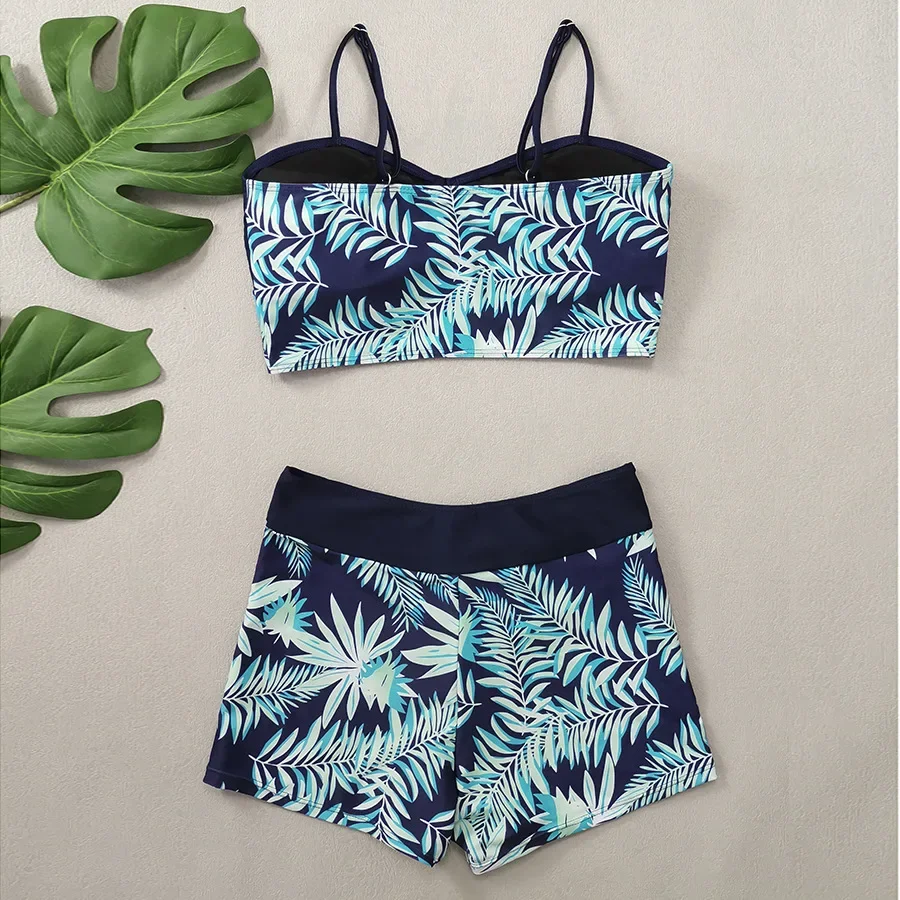 sexy leaves print drawstring vest bikinis shorts sets two pieces swimsuits beachwear bathing suit swimwear biquini tankini