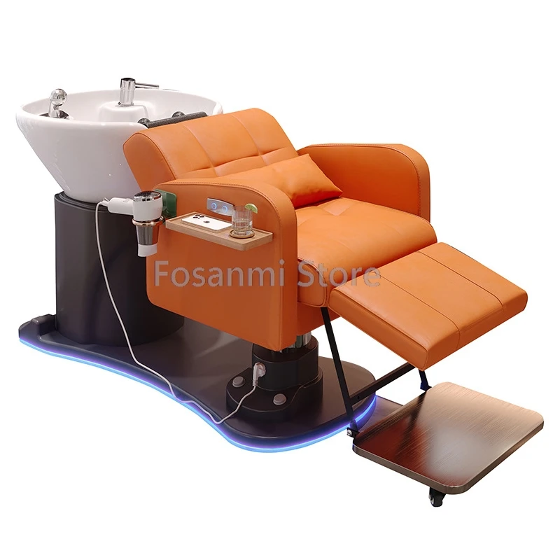 Intelligent Electric Luxury Shampoo Chair With Ceramic Integrated Shampoo Basin Multifunctional Rotation Massage Shampoo Bed set