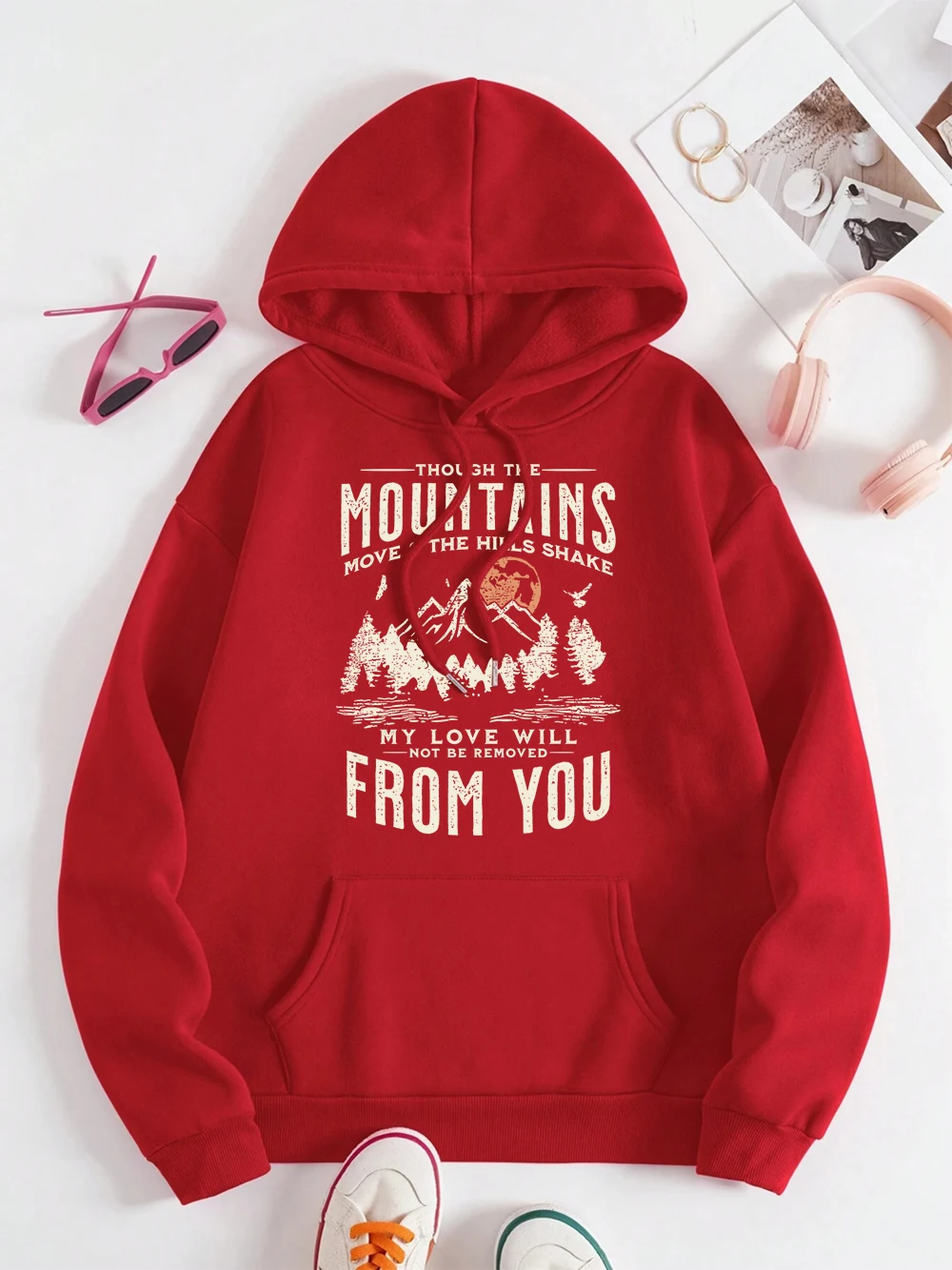 Mountains My Love Will From You Men Women Hoody Harajuku Warm Hoodies Fleece Pullover Sportswear Harajuku Loose Couple Clothing