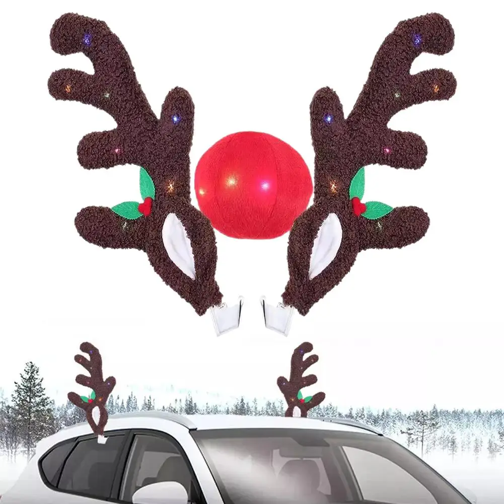 Led Glowing Antlers Christmas Car Decoration Accessories Car Truck Costume Reindeer Deer Antlers For Truck Suv Elk Vehicle B7q9