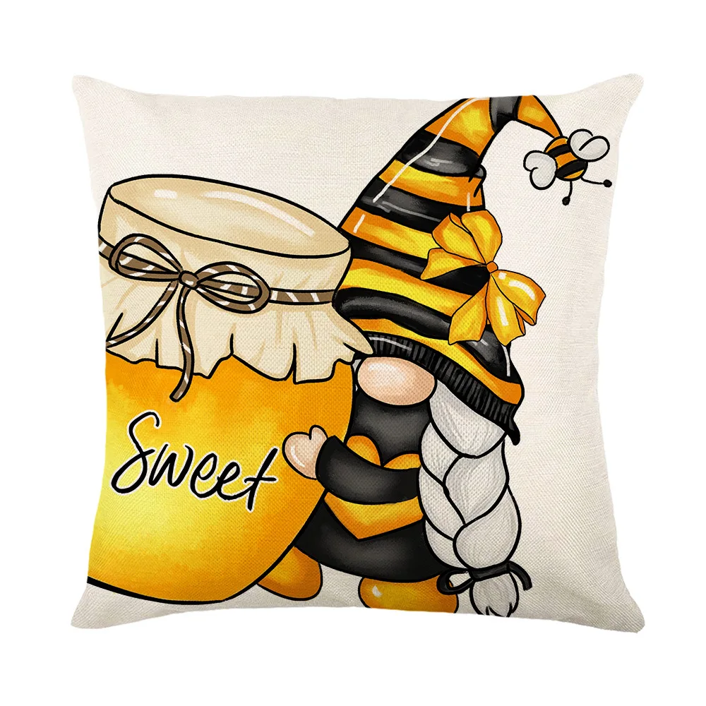 Summer Pillow Covers Bee Happy Bee Kind Throw Pillowcase 45x45 cm Honey and Bee Living Room Cushion Cover Decorative for Sofa