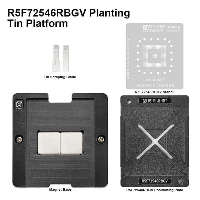 AMAOE R5F72546RBGV Planting Tin Platform for MCU Car Chip BGA Reballing Steel Mesh Template Positioning Plate