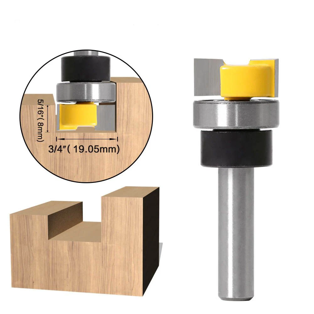 

8mm Shank Pattern Trimming Router Bit with Bearing - Straight Flush Trim & Slotting Cutter for Woodworking (Bearing Guided)