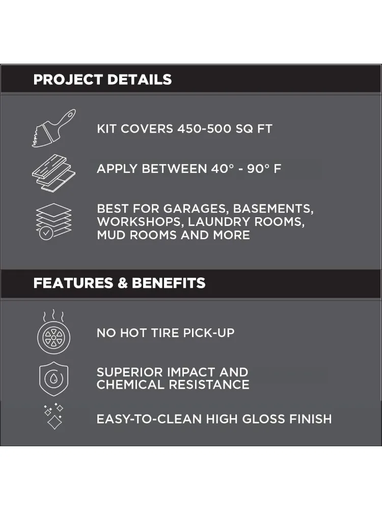 -Oleum 293513 طلاء أرضية جراج من البولي كورامين RockSolid، طقم سيارة 2.5، رمادي شديد اللمعان