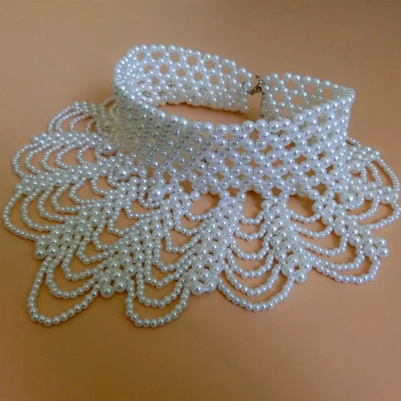 

Черно-белый воротник-бабочка из искусственного жемчуга, широкий, плетеный, ручной работы, модное украшение для женщин, Caja Pajarita