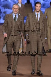 Tailor Made Italian Long style Plaid Men Suits Slim Fit Notched Lapel Goom  Tuxedos 3Pcs Sets Business Male Blazer Costume Homme