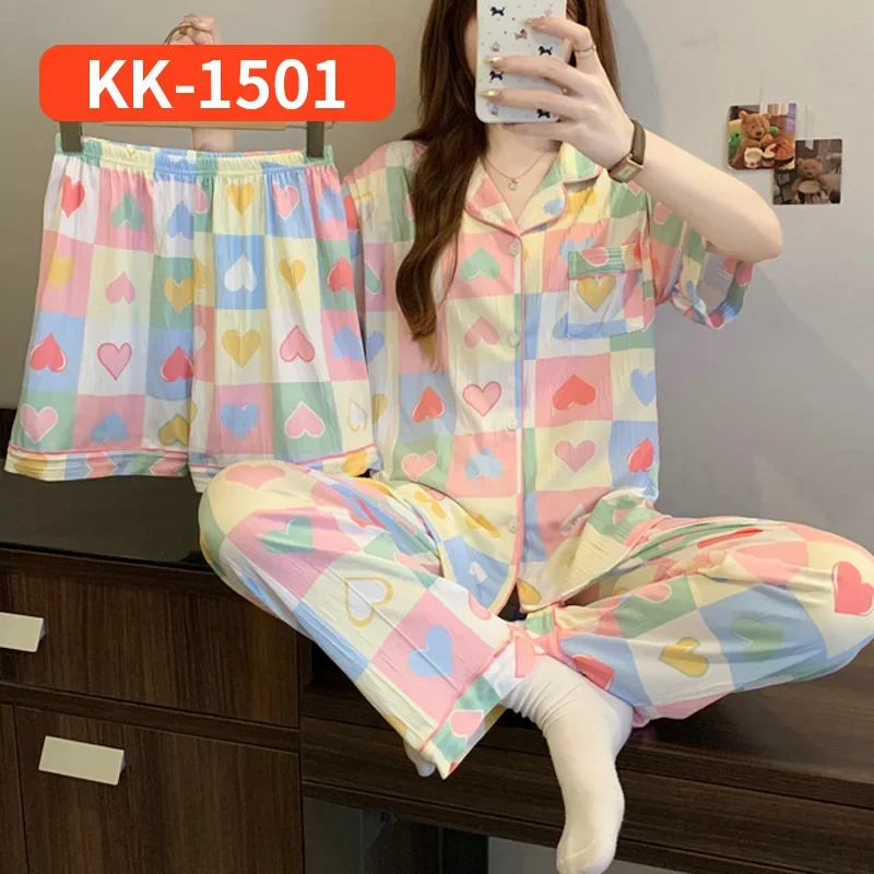 Damen Pyjama-Set aus Knitterstoff, 2-teilig, Frühling/Sommer, gestreift, mit Schleife, Kurzarm-Pyjama, Mädchen, lässig, modisch, niedliche Loungewear