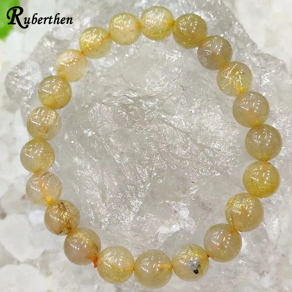 Ruberthen New Design 8 MM Natural Golden Rutilated Quartz Stone Bracelet Natural Rutile Metaphysical Confidence Jewelry