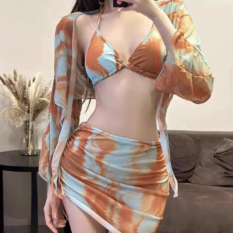 Bikini Swimsuit Women's Summer Four Pieces Suit 2023 New Tulle Premium Long Sleeve Hot Spring Vacation Bikini Set