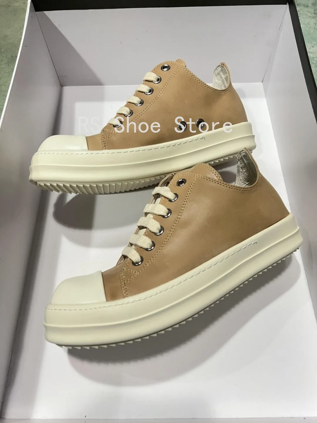 

Ro Designer Casual Shoe Men Boots Women Sneaker Low Top Shoes Geobasket Lace-up Camel Leather Dark Khaki Cowhide Sneakers