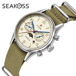 SEAKOSS 1963 Seagull ST1654 Automatic Movement Mechanical Wristwatch 24H Display Air Force Aviation Pilot Calendar Mens Watches