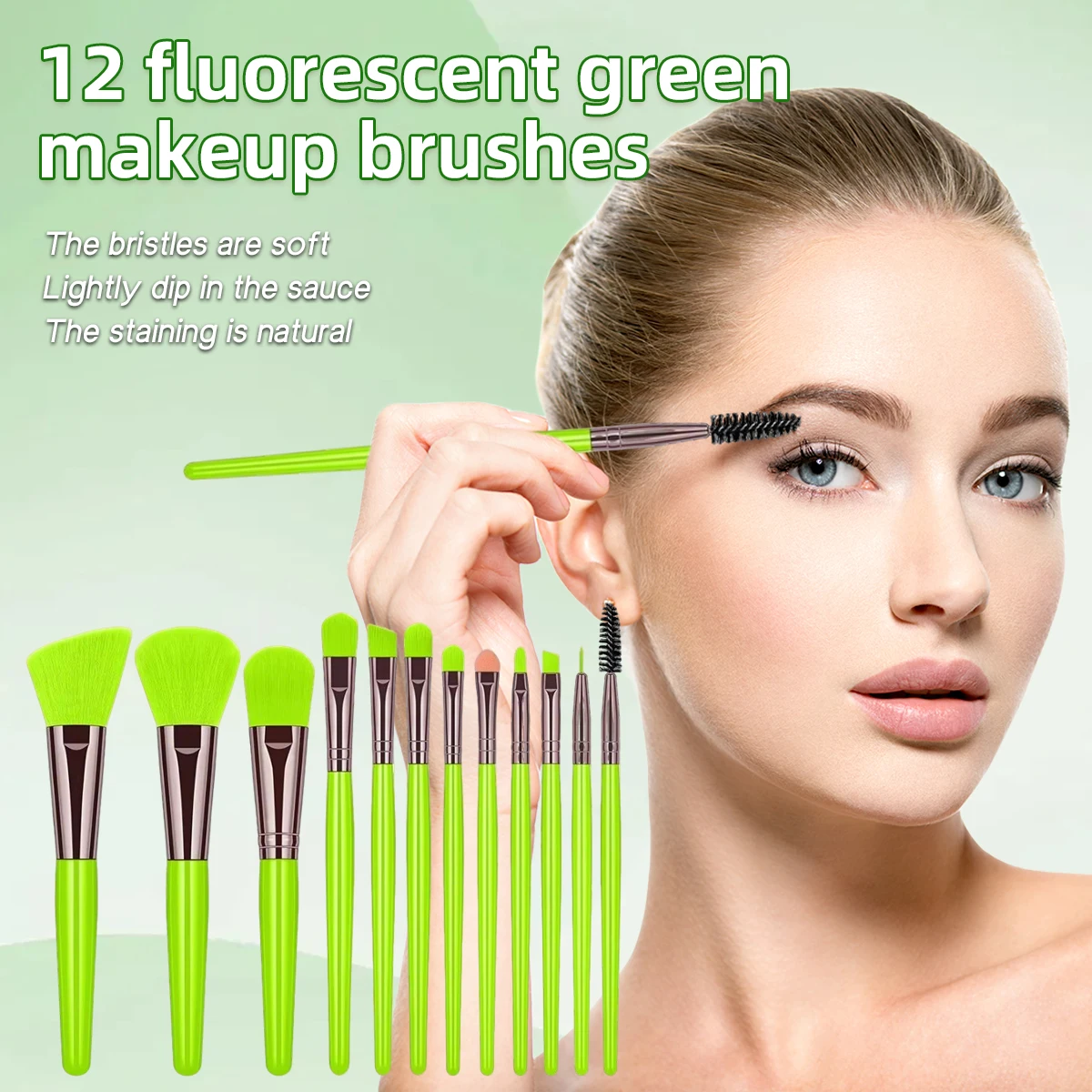 12 SZTUK Wielofunkcyjnych Pędzli do Makijażu w Kolorze Fluorescencyjnej Zieleni Profesjonalny Zestaw Narzędzi do Makijażu do Podkładu, Różu, Cieni do Powiek
