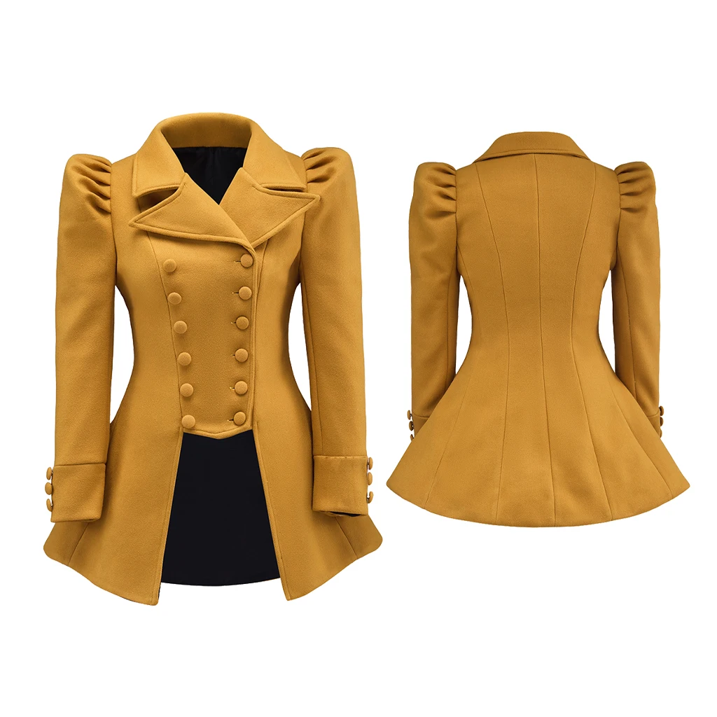 

Victorian Edwardian Jacket Women's Medieval Vintage Yellow Lapel Frock Coat Gothic Vintage Military Tailcoat Tuxedo Costume
