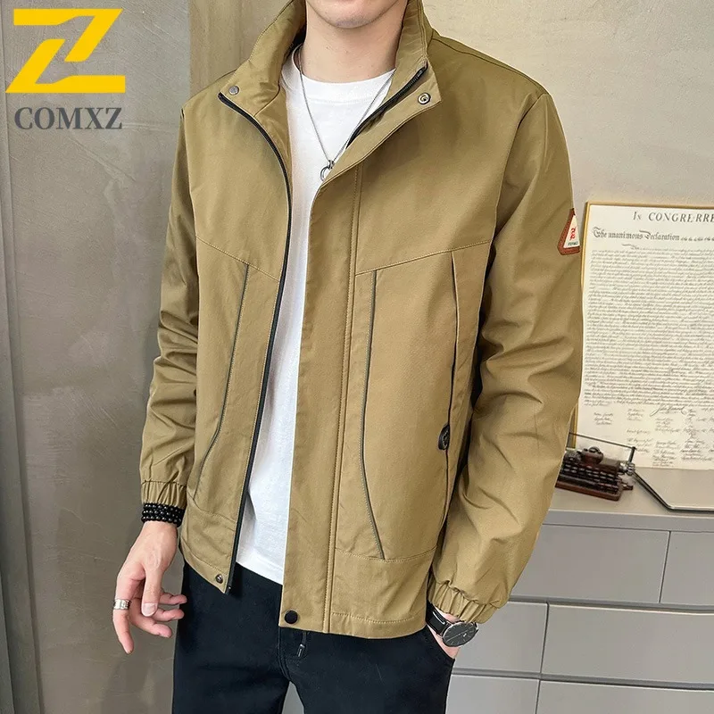 

COMXZ 2025, мужская весенняя модная куртка с бейсбольным воротником, молодежная минималистичная модная повседневная легкая удобная куртка