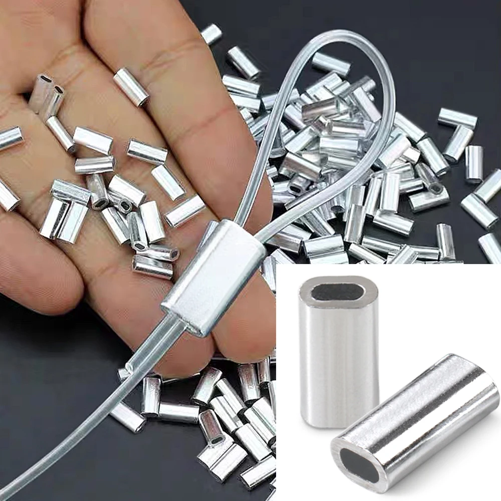 Angelzubehör Aluminium-Crimphülsen Oval Rund Schlaufen-Hülsen Drahtvorfach Rigging Tackle Box Pesca Schnurverbinder 60-210 Stück Röhren – Detail 15