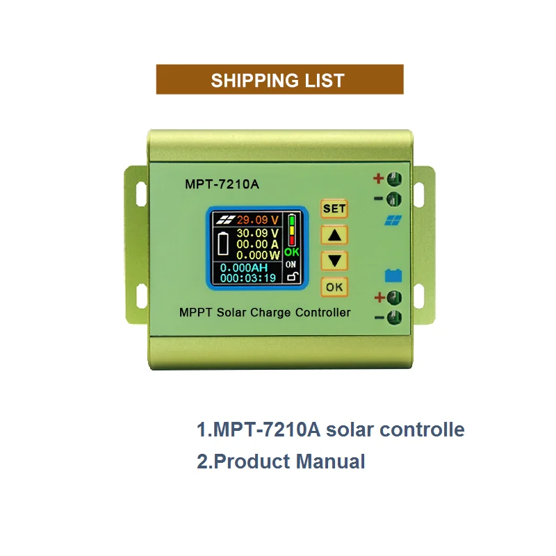 

JUNTEK MPT-7210A MPPT Solar Panel Charge Controller Boost Battery Voltage Module 24/36/48/60/72V Solar Power LCD Color Display