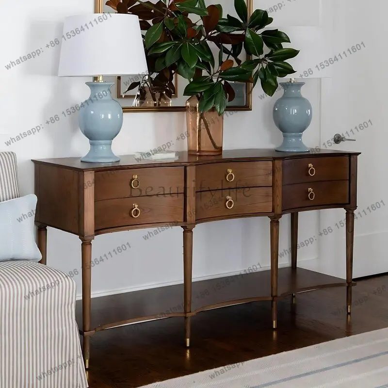 

American rural solid wood arc simple light luxury living room side cabinet antique chest cabinet
