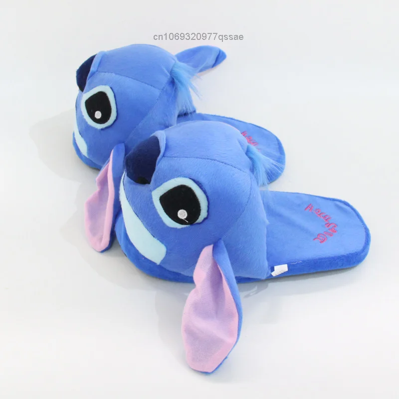 Disney Cute Cartoon Stitch Winter Home Couple Plush Cotton Slippers Keep Warm Flat Bottom Women Shoes Gift For Girlfriends