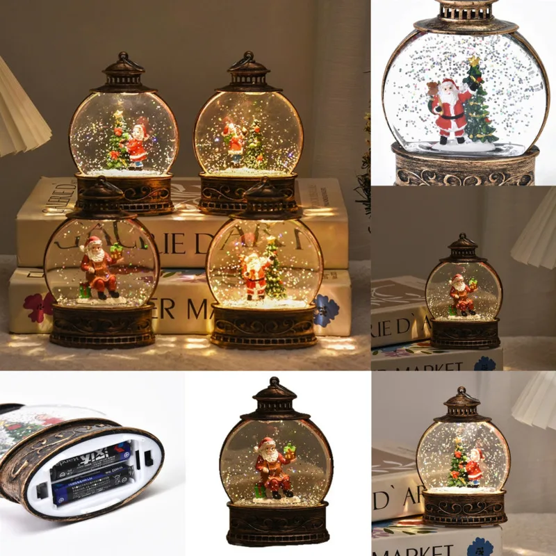 

Christmas Snow Globe Lantern Ins LED Light Up Crystal Ball With Snowfall Scene Santa Water-Filled Night Light Holiday Gifts New