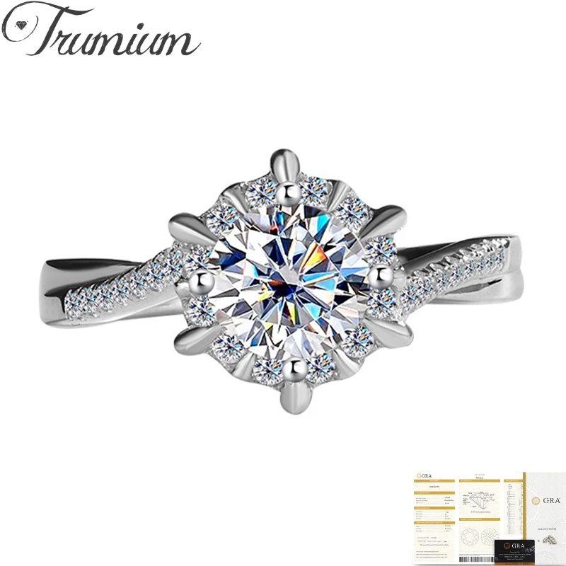 

Trumium 1ct D Color Moissanite Wedding Rings For Women High Quality 18K White Gold 925 Sterling Silver Lady's Lab Diamond Ring