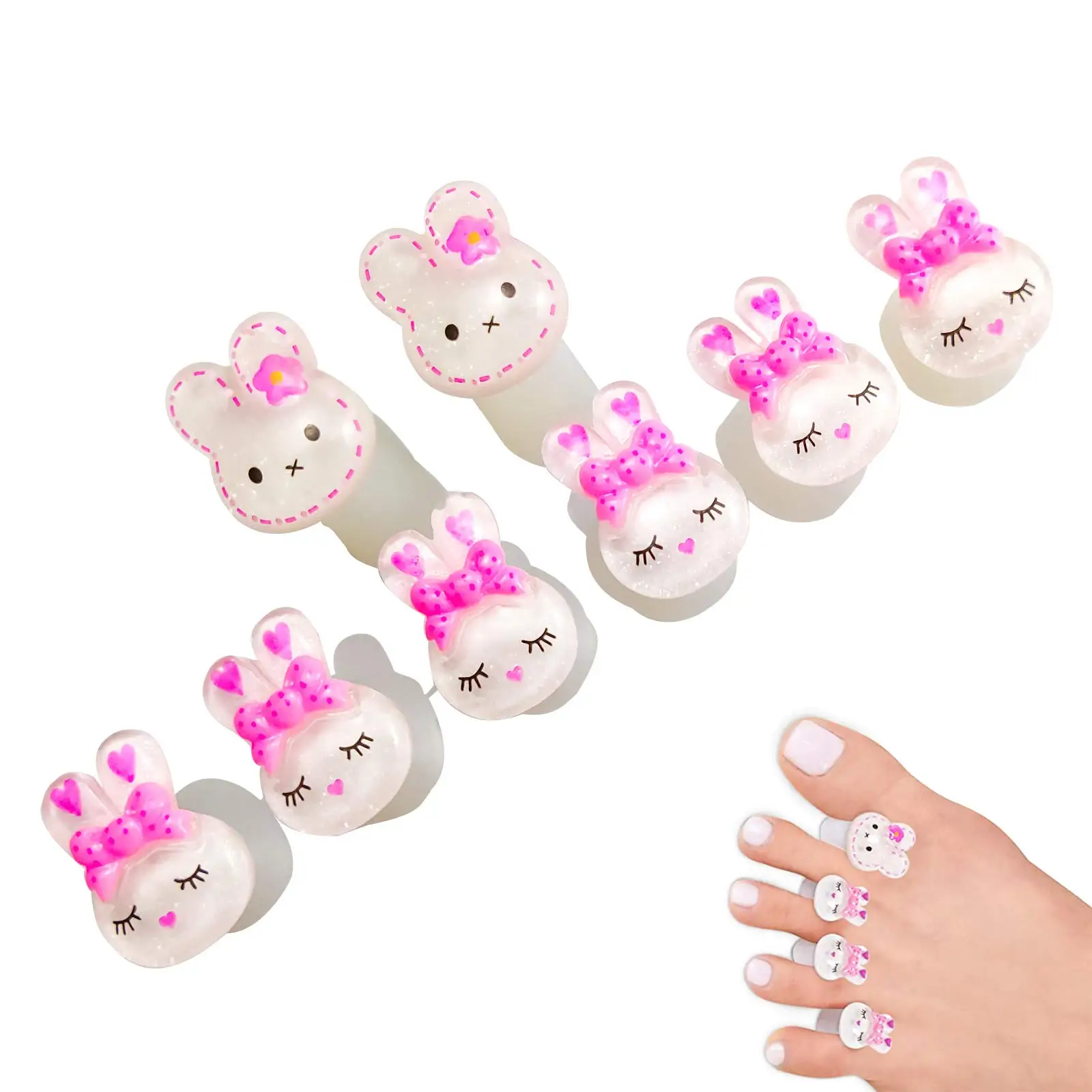 8PCS Rabbits Toe Separators Silicone Toe Dividers Toe Spacers for Pedicure Reusable Nail Art Manicure Polish Guards DIY Tools