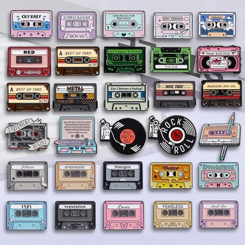 80er 90er Jahre Musik Kassette Emaille Pins Custom Retro Nostalgische Radio CD Karte Brosche Revers Abzeichen Klassischer Schmuck Geschenk für Freunde – Detail 4