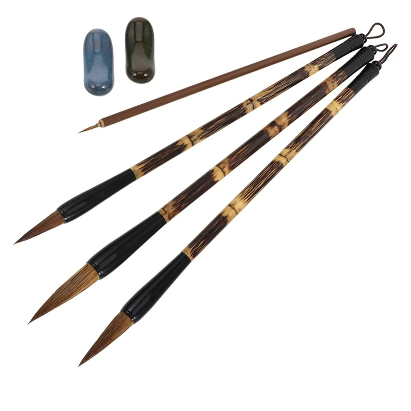 

Top-1Set Chinese Calligraphy Brush With Pen Rest Holder Painting Brushes Traditional Calligraphy Tools For Beginners Artists