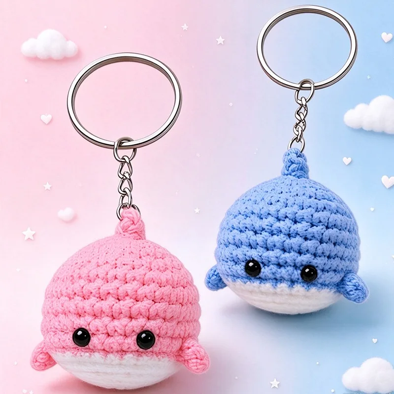 Handmade Crochet Whale Keychain Cute Mini Knitted Plush Pendant Soft Bag Charm for Backpack Keys Suitcase Birthday Holiday Gift