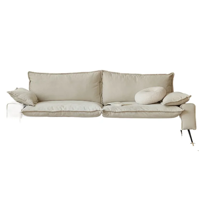 

Fabric sofa small apartment, retro technology cloth light luxury, cream style three-person sofa, furniture